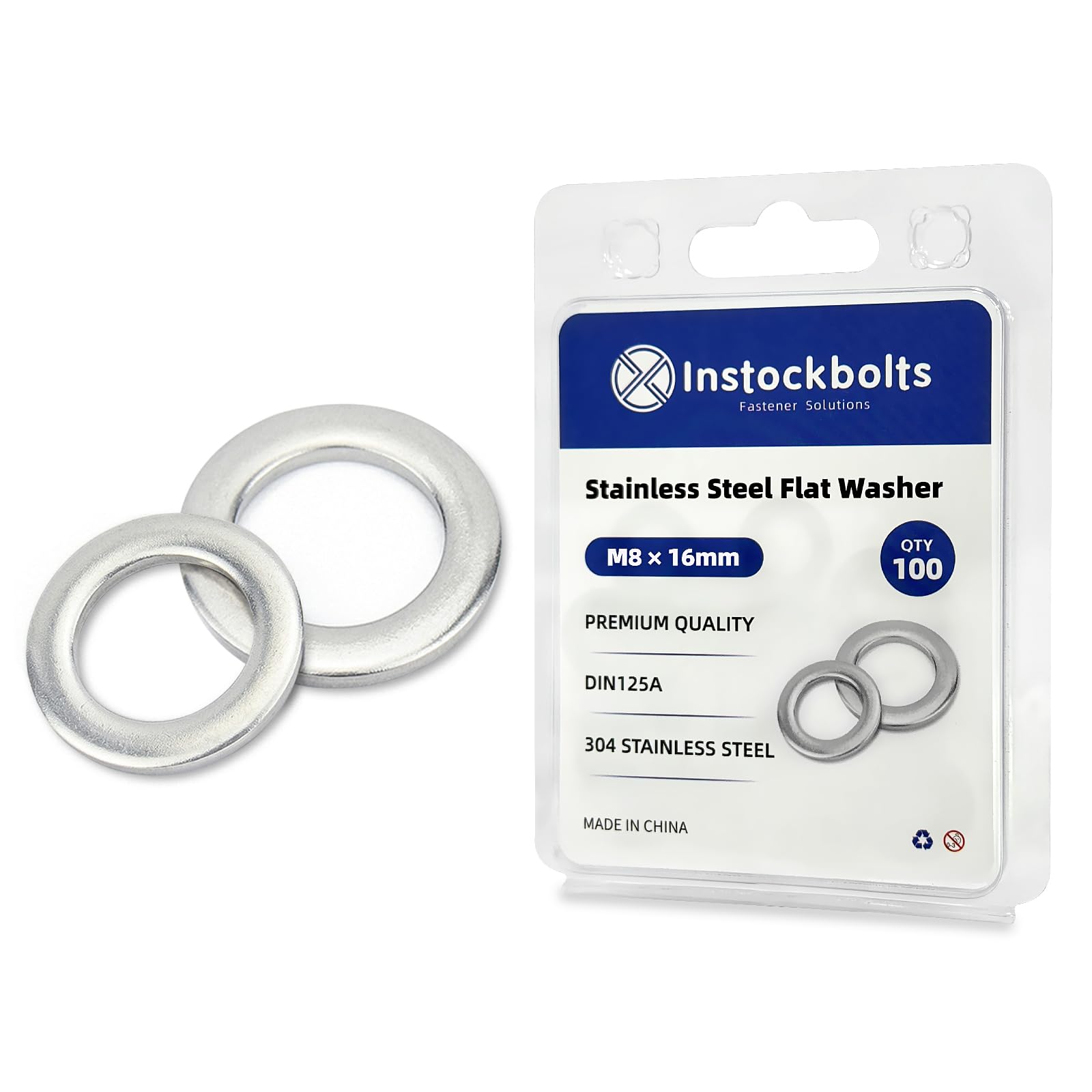Instockbolt M8 x 16mm OD Flat Washer, 18-8