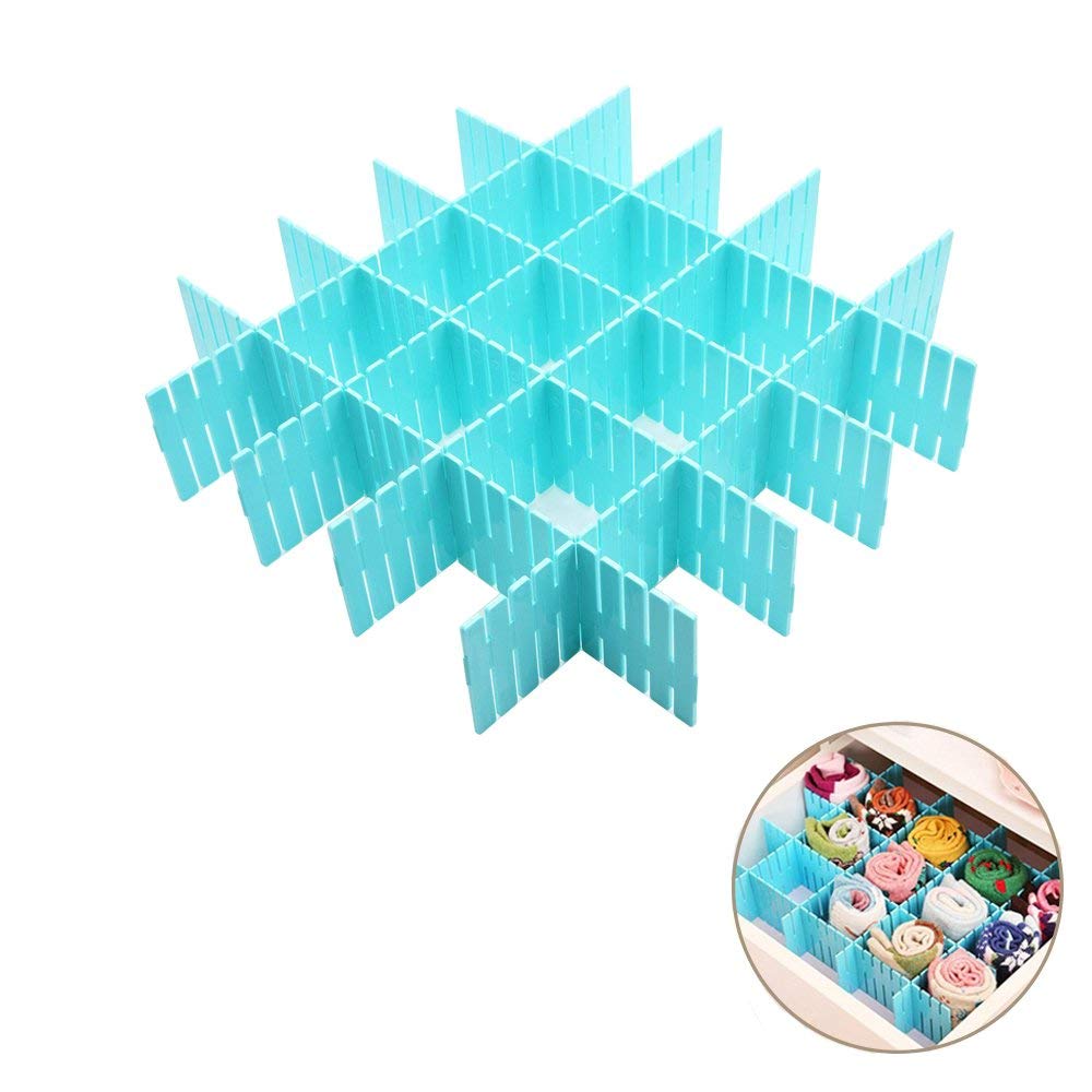 Onerbuy 8pcs Adjustable Grid Drawer Dividers DIY Plastic Closet Separator Tidy Organizer Container for Underwear Socks Belt Office Supplies (Blue)