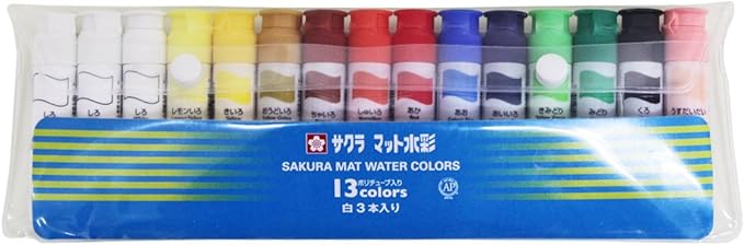 Amazon １５本入りサクラ水彩絵の具１３色 ポリチューブ入り 白絵の具３本 絵具 通販