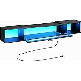 HOOBRO Floating TV Stand with LED Light Power Outlet for TVs up to 65”, Wall Mounted TV Shelf, Modern Media Console Entertainment Center Under TV, for Living Room Bedroom, Black BK34UDDS01G1