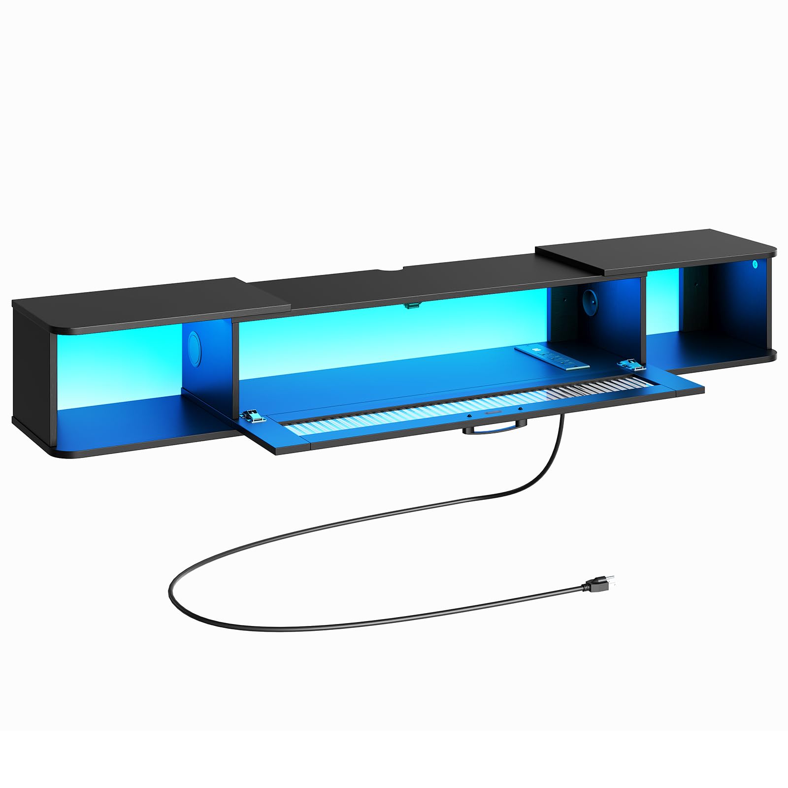 Photo 1 of ***FINAL SALE/NO RETURN, SOLD AS PARTS*** HOOBRO Floating TV Stand with LED Light Power Outlet for TVs up to 65”, Wall Mounted TV Shelf, Modern Media Console Entertainment Center Under TV, for Living Room Bedroom, Black BK34UDDS01G1