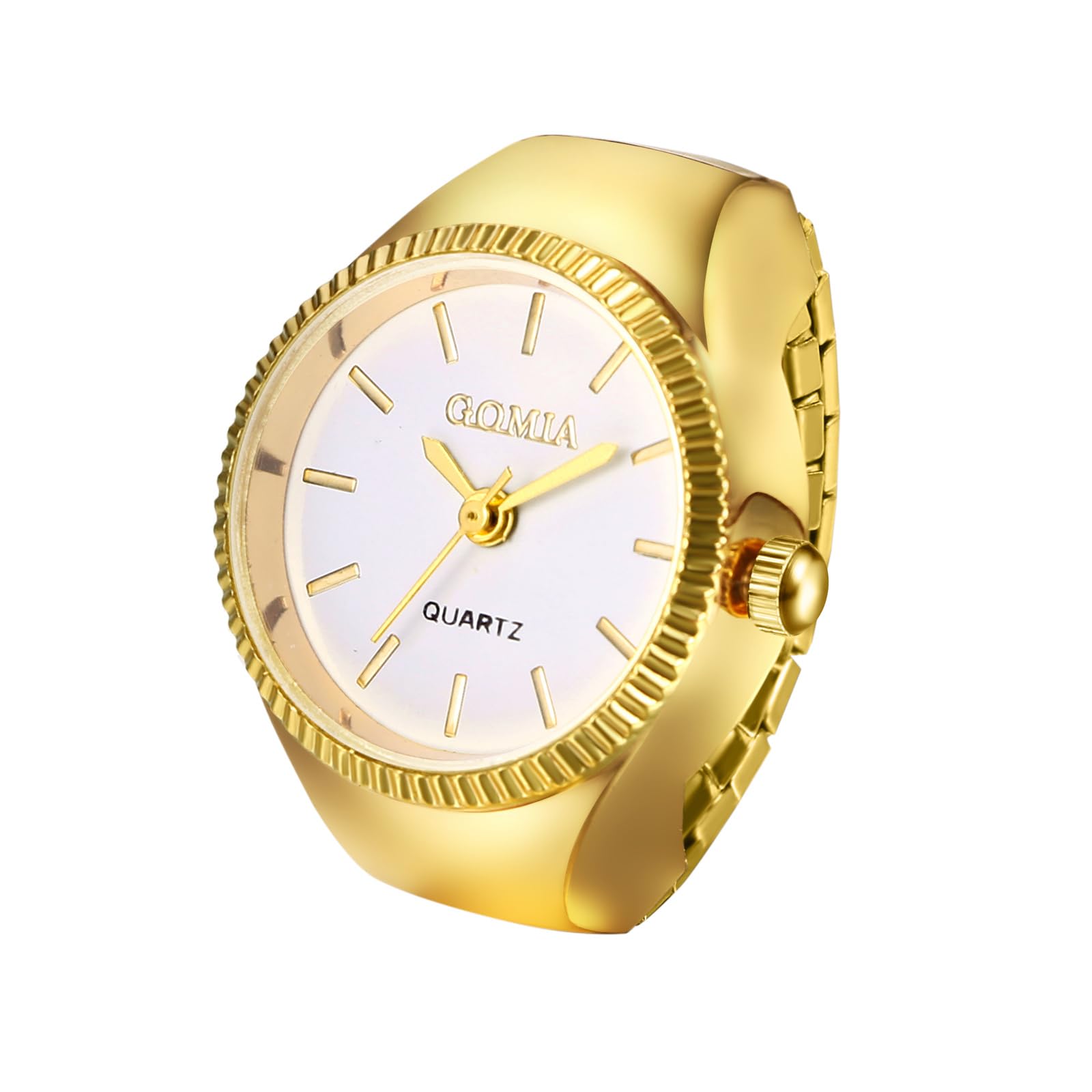Photo 1 of JewelryWe Unisex Gold Ring Watch: Creative Personalized Round Analog Quartz Watch Ring with Elastic Band