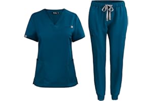 niaahinn Women's Scrub Top with Classic V-Neck & Yoga Jogger Pants Medical Nursing Uniform Set