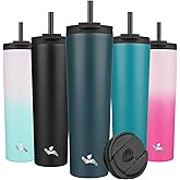 Konokyo 34 OZ Insulated Tumbler with Lid and 2 Straws Stainless Steel Water Bottle Vacuum Travel Mug Coffee Cup,Navy blue