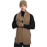 congluoki Winter Hats Scarf for Men with Touchscreen Gloves Set Warm Men's Beanie Hats Thermal Gloves and Long Scaves