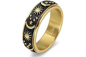 DURSI Sun Moon and Star Spinner Fidget Ring for Anxiety for Men Women Stainless Steel Rotating Engagement Wedding Band 8MM