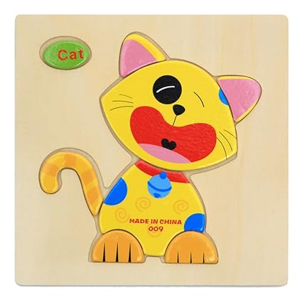 Alician Toy Children Cartoon Wooden Intelligence Jigsaw Puzzle Toy Animal Transportation Cognize Hands Grip Toy cat