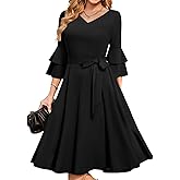 DRESSTELLS Women's Cocktail Dress 2026, A-Line Midi with 3/4 Bell Sleeves for Spring & Wedding Guest - S-3XL