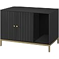 Feandrea Litter Box Enclosure, Modern Cat Litter Box Furniture Hidden, with Scratching Mat, Tall Legs, Cat House, Side End Table, 31.5 x 19.7 x 21.7 Inches, Black and Gold UPCL007B01