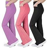 BIG ELEPHANT Girl's Flare Leggings with Pockets, Kids Bootcut Yoga Pants, High Waisted Bell Bottoms for Dance