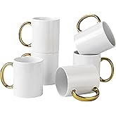 BYCNZB 12 oz Set of 6 White Mugs Sublimation Blank Mugs DIY Coated Ceramic Mugs for Coffee Tea, latte, Cappuccino Cocoa or DIY Gifts White/Gold