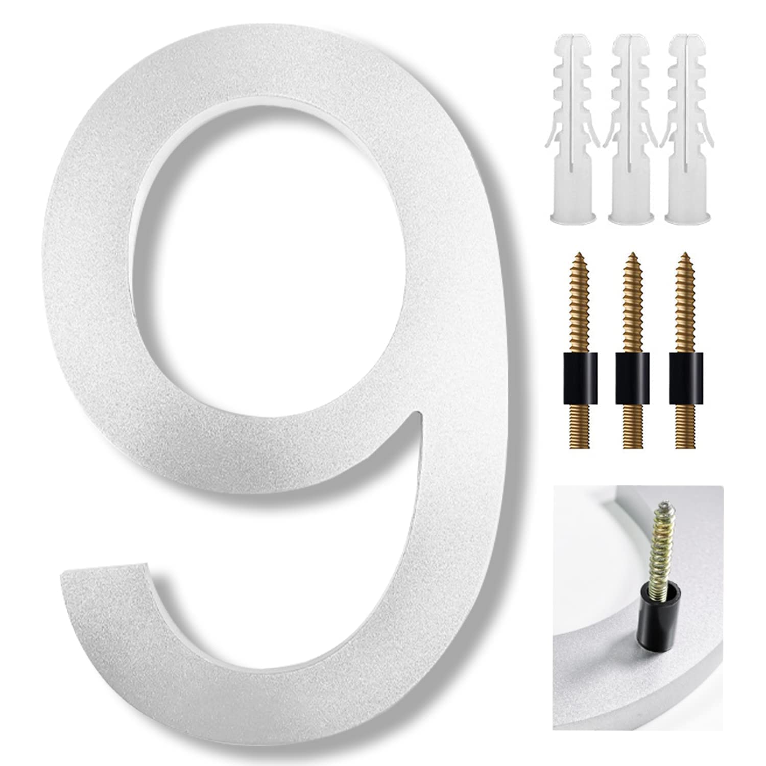 8 Inch Large House Numbers, Floating Sliver House Numbers Plaques，Modern Door Numbers Plates Signs with Nail Kit for Outside Wall Address Garden Mailbox Dec,Strong Sliver Acrylic Material(9)