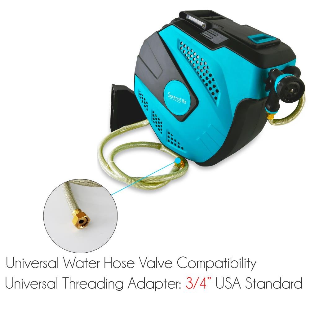 SereneLife Retractable Garden Hose with Mountable Auto Rewind Reel Box