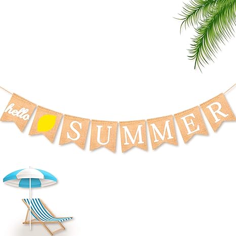 Amazon Com Atimier Hello Summer Banner Burlap Bunting Banner