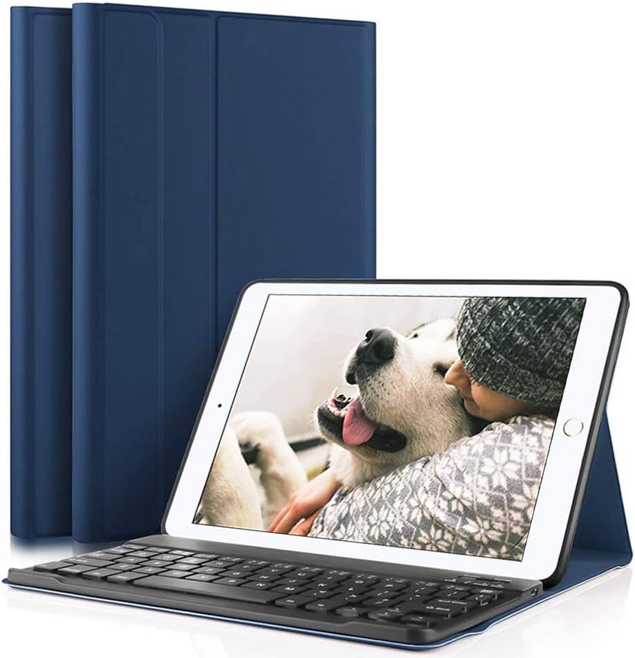 ipad Case 9.7 inch 2018 with Bluetooth Keyboard, Lachesis iPad Air 1/2 Case with Keyboard 2017, Slim Shell Cover with Magnetically Detachable Keyboard for iPad 6th / 5th (black) (9.7 inch, dark blue)