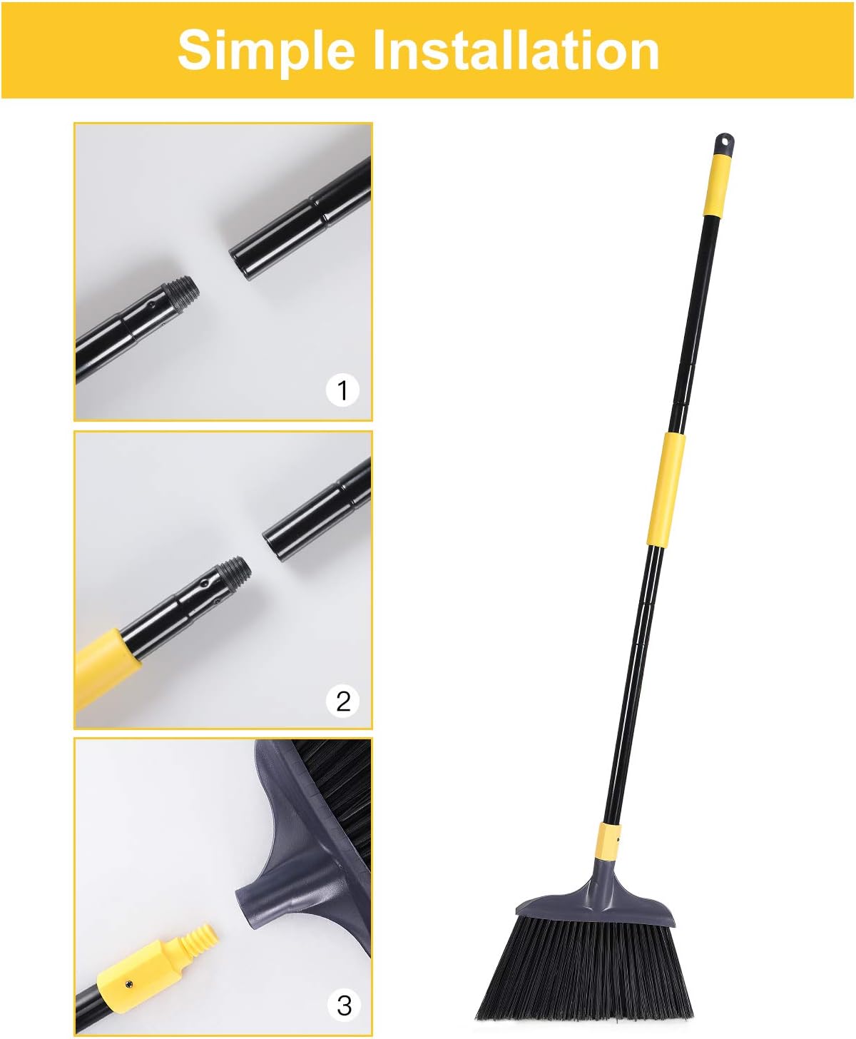 Yocada Heavy-Duty Broom Outdoor Commercial Perfect for Courtyard Garage Lobby Mall Market Floor Home Kitchen Room Office Pet Hair Rubbish 54Inch: Kitchen & Dining