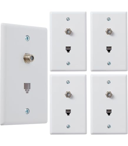 Riteav Piastra A Muro 2 Porte RJ11/RJ12 + 1 Presa F-Type Coassiale, Beige, Viti Incluse, Installazione Senza Attrezzi - 3