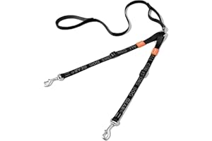 HOWGO Double Dog Leash, No Tangle 360° Swivel, Adjustable Two Padded Handles, Double Clip Dog Leash Coupler Splitter for 0~50 lbs Small and Medium Breeds (Black, 2/3'' x 4.8 FT, Ultralight)