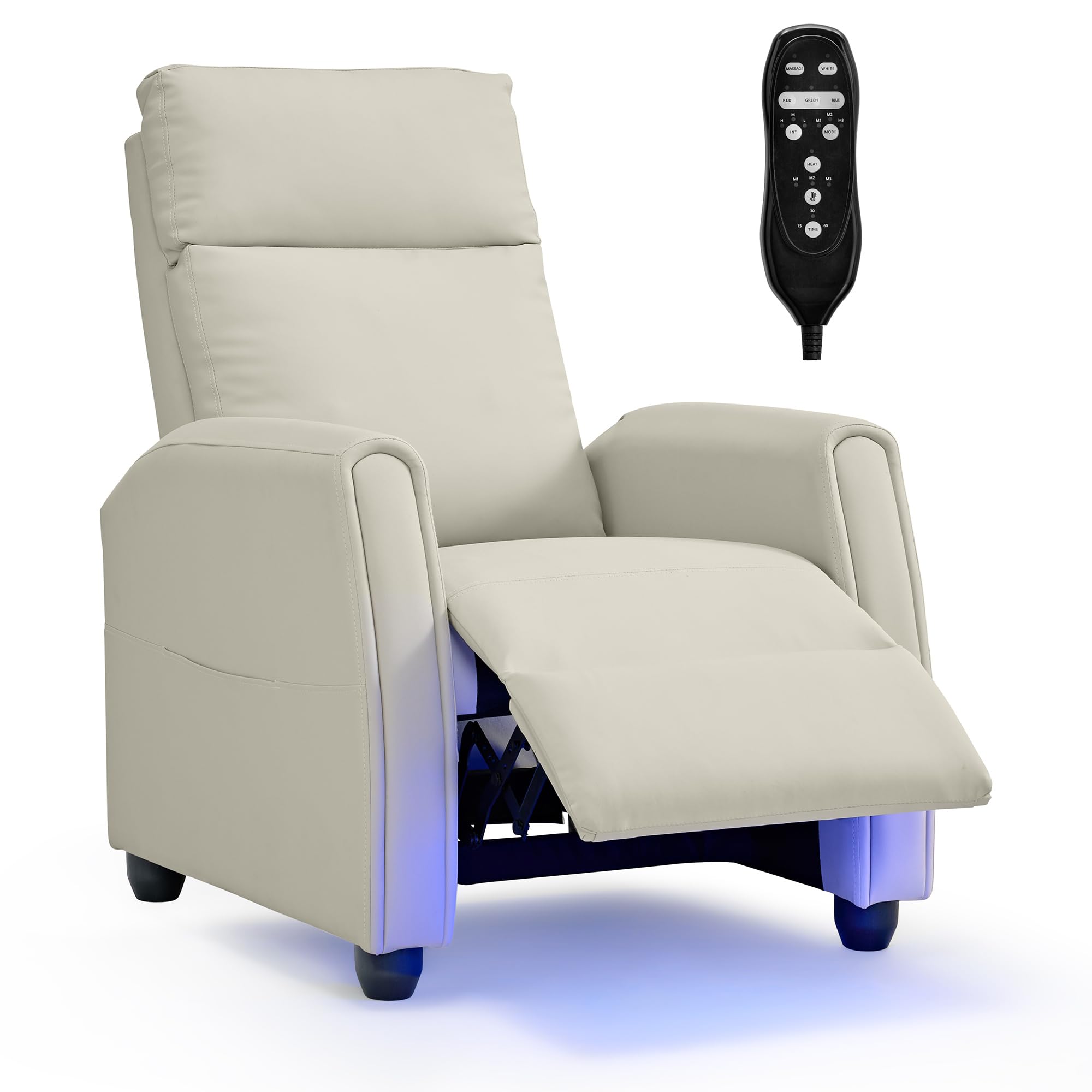 Photo 1 of **PARTIAL SET/MISSING PIECES** KISLOT Recliner Chair for Adults PU Leather Push Back Armchair with 4 Colors Ambient Lighting Home Theater Seating with Massage & Heat Vibration Single Sofa for Living Room,Cream
