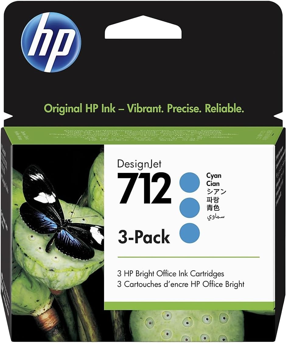 HP 712 Cyan 3-Pack Ink Cartridge 3ED77A for DesignJet T650 T630 T250 T230