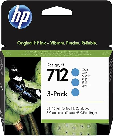 HP 712 Cyan 3-Pack Ink Cartridge 3ED77A for DesignJet T650 T630 T250 T230