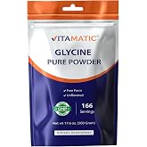 Vitamatic Glycine Powder &ndash; 3,000 mg Per Serving, Free-Form Amino Acid Supplement, Unflavored, 17.6 oz (500 g), Non-GMO, Gluten Free.