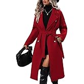 Ru Sweet Womens Winter Notched Lapel Trench Coat Long Wool Double Breasted Pea Coat with Belt