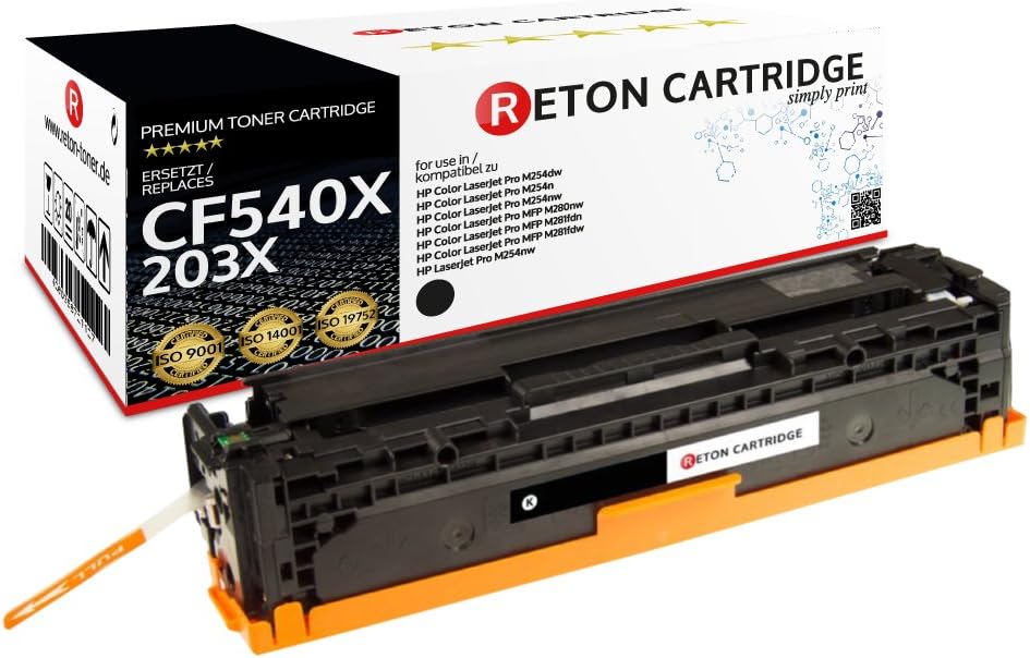 Original Reton Toner | 40% more print performance | compatible with HP 203X, CF540X black, for HP Color Laserjet Pro M281fdw, Pro M280nw, Pro M281fdn, Pro M254nw, Pro M254dw, Pro M254n