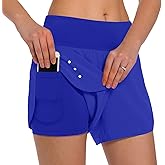 Ksmien Women's 2 in 1 Running Shorts - Lightweight Athletic Workout Gym Yoga Shorts Liner with Phone Pockets