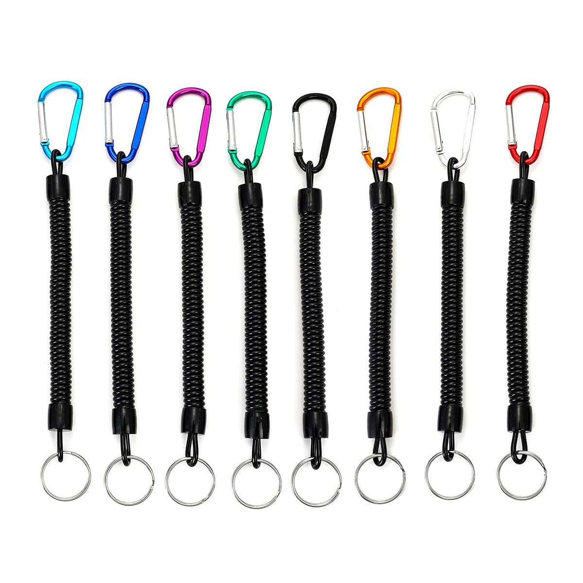 GiantGo 6 Pcs Stretchy Spiral Keyrings with Carabiner Clip - Bungee Keychains for Keys, Backpack, Phone, Wallet, Fishing Gear, 6 Colours