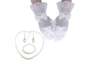 RoedCuoo 4Pcs Girls White Lace Communion Gloves Set 1920s Costume Girls Princess Pageant Gloves for First Communion Wedding Flower Girl Tea Party Birthday New Year Gifts