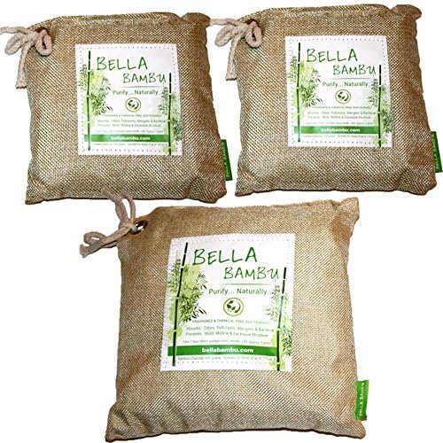 Bella Bambu (3pack) Activated Bamboo Charcoal Bag – 100% Natural Air Freshener, Purifier, Deodorizer, and Odor Absorber for the home, office, car, and more.(1-550g &amp; 2-250g) - Beige