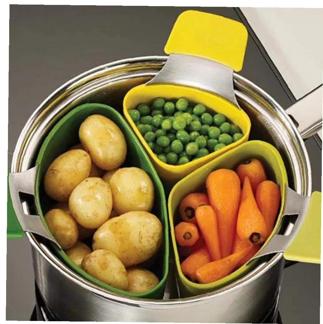 Triple Divider Nest Steaming Silicone Saucepan Divider Steamer Basket Cooking Strainer Kitchen Gadgets 3 Pcs/Set