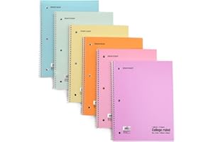 Mintra Office Spiral Notebooks - 1 Subject, 70 Sheets, College Ruled, 8in x 10in, Bulk Pack, Pastel Covers, Set of 6 - for Sc