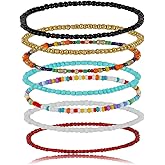 Pingyongchang Boho Handmade Beads African Anklets Set Layered Beach Colorful Stretch Beaded Elastic Foot Hand Chain Anklets Bracelets for Women Jewelry