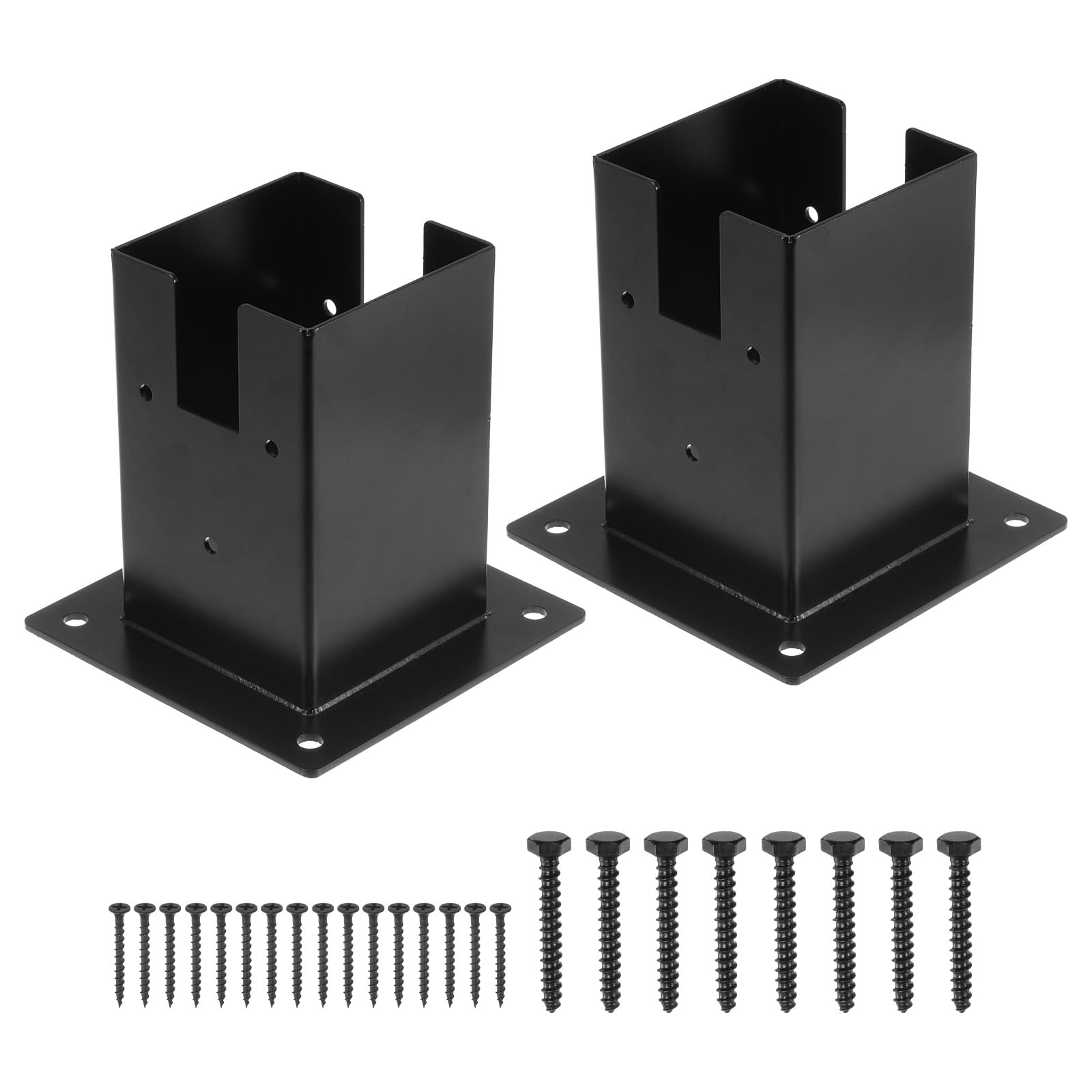 uxcell 4" x 4" Post Base (Inner Size 3.7" x 3.7"), 2pcs Wood Fence Post Base Brackets with Screws for Deck Porch Mailbox Handrail Railing Deck, Black