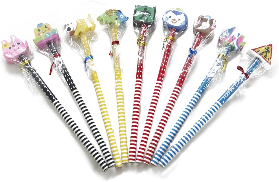Lisli 12pcs Kids Childern Cute Animal Pattern Drawing Pencils Wooden Cartoon Colorful Pencil With Eraser School Baby Boys Girls Prize Gift Staionary Creative Developmental Toys Study Tools Multi-color Pencil Set