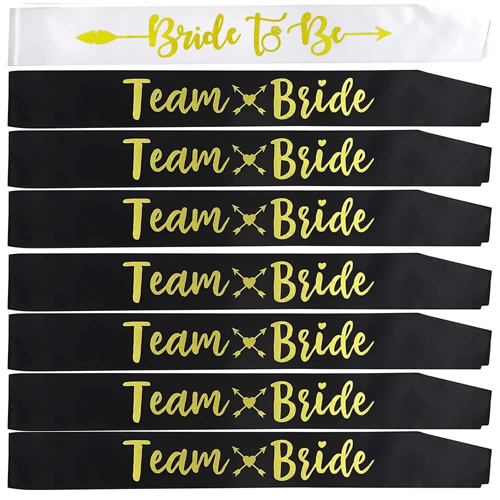 Hen Party Sash, 8 Pcs Bride Tribe Bridesmaids Sashes Bachelorette Sashes for Bridal Shower, Team Bride Sashes Bride to Be Hen Party Sash,Bachelorette Party, Wedding Party (Black)