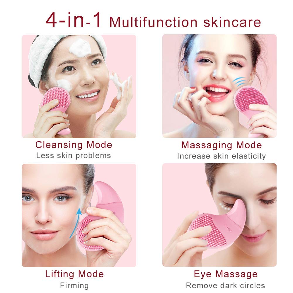Sonic Facial Cleansing Brush, Electric Silicone Face Brush and Massager, Waterproof Silicone Face Scrubber for Deep Cleansing, Exfoliating, Blackhead Removing, Rechargeable,Portable: Beauty