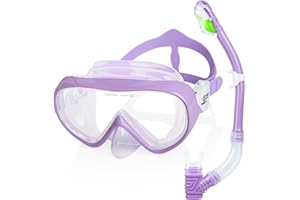 Kids Diving Mask 180° Panoramic Swim Mask Anti-Fog Child Swim Goggles Tempered Glass Swimming Goggles with Nose Cover for 4-1