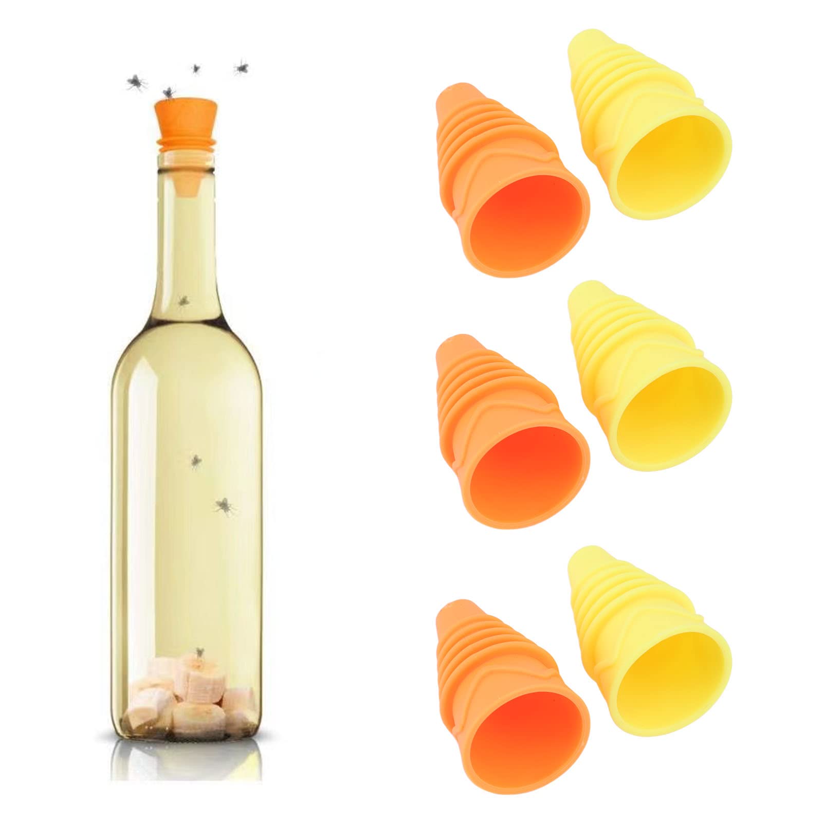 YUMILI House Fly Insect Traps, Reusable Fruit Fly Trap, 6PCS Reusable Flexible Silicone Flytrap Funnel, Fruit Fly Bottle Top Trap for Home Garden Kitchen Water Bottles
