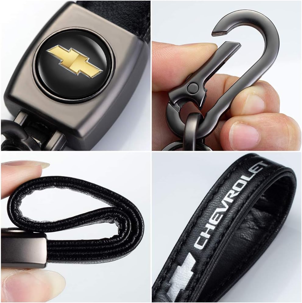 Genuine Leather Key Chain Suit for Chevrolet Camaro Cruze Spark Volt, Malibu Bolt Sonic Trax with a Keychain Keyring Family Present,Accessories(Black): Automotive