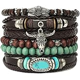 ONBRIG Boho Western Bracelets for Women Stackable Leather Bracelets Cow Head Charm Turquoise Western Cowgirl Outfits for Women Country Concert Outfits Cowgirl Accessories Jewelry