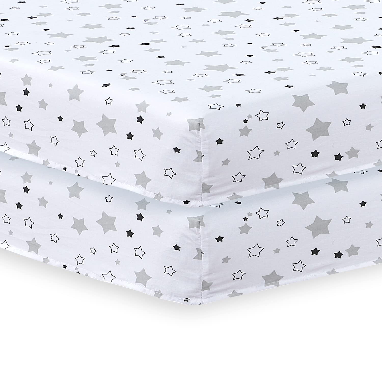Indus Textiles 2 Pack Cot Bed Fitted Sheets Easy Care Soft and Durable, Little Stars - 60 x 120 cm