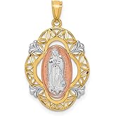 Our Lady Of Guadalupe Pendant with Accented Border in Real 14k Gold