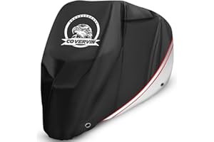 COVERVIN Motorcycle Cover, All Season Waterproof Outdoor Sun Protection Fit up to 96 Inch Harley Davidson Honda Suzuki Kawasaki Yamaha Night Reflective with Ventilation Holes (Black&Silver)