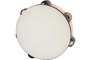 BGMUSER 8 Inch Goatskin Tambourine With Beech Drumshell 6 Pairs of Metal Jingles Hand Held Drum for Adults Dance Church Kids Games KTV Party