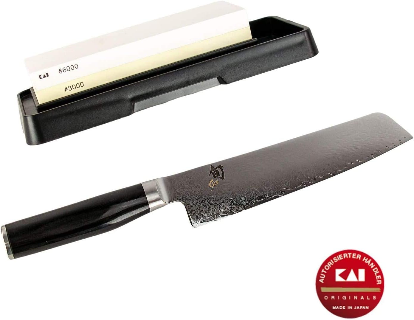 Kai Shun Premier Tim Mälzer | Minamo Santoku | TMM-0702 | Ultra Sharp Japanese Santoku Knife, 32-Layer Damascus + Kai Whetstone AP-0316