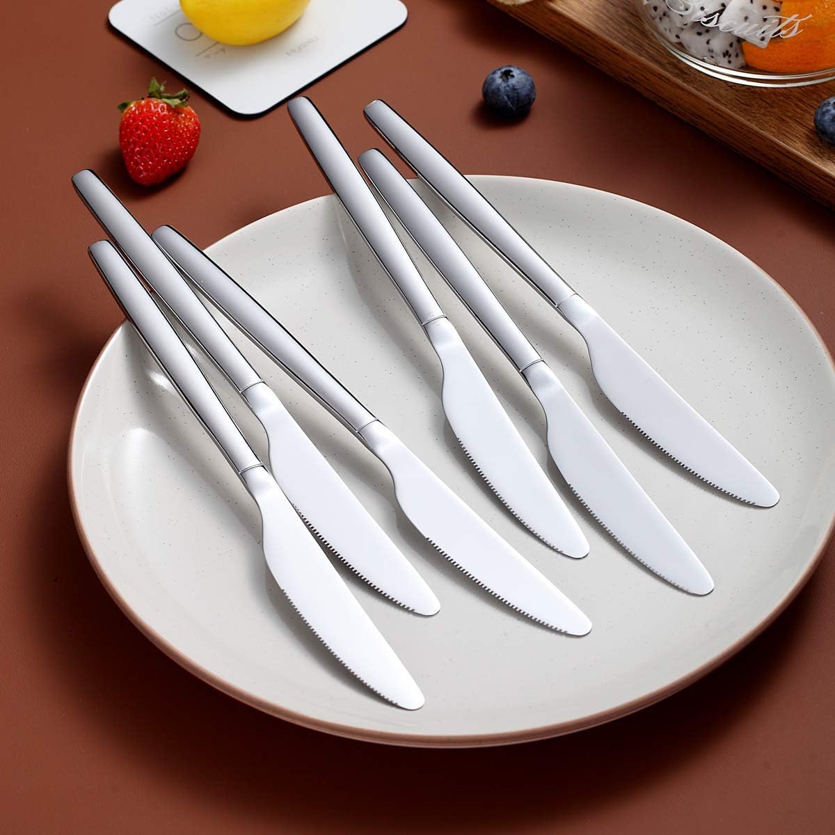 Berglander Dinner Knives Set Of 6, Stainless Steel Shiny Modern Dinner Knife, Butter Knife Table Knives Dishwasher Safe: Kitchen & Dining