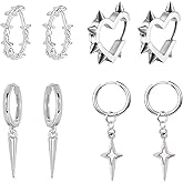Gothic Earrings Set Y2K Heart Spike Stud Gothic Star Hoop Emo Punk Grunge Thorn Earrings Christmas Jewelry Gift